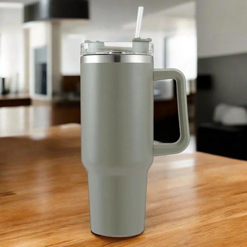 Termosz bögre szívószállal TERMOS 1000 ml, szürke