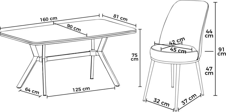 Lena étkezőgarnitúra, antracit-arany, 160 cm – TR240CHR2864