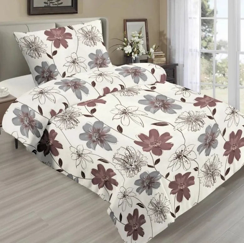 Micropplüss ágynemű Brown Flower 200x220cm+90x70cm TiaHome