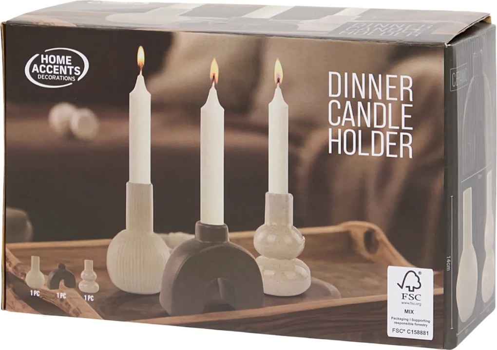 Gyertyatartó 3 Gyertya Hosszú Kúpos Asztal Kerámia Barna