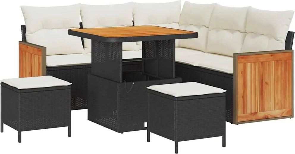 vidaXL Kerti Kanapé Szett párnával 8 pcs Fekete és Krém