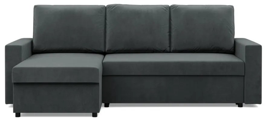 Zeus sarokkanapé, 1 ágyneműtartóval, egyenes kartámasz, bársony, univerzális oldal, hab töltet, szürke