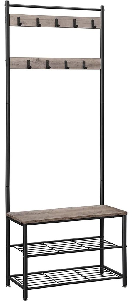 Kabáttartó állvány, cipőtartó üléssel, magasság 175 cm