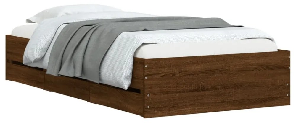 barna tölgyszínű szerelt fa ágykeret fiókokkal 100 x 200 cm