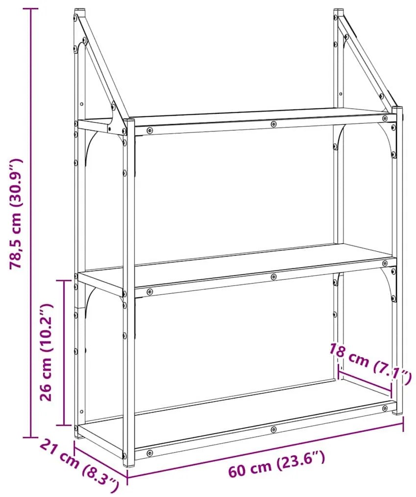 vidaXL Falpolc polcokkal tárolóval Öreg fa 60 x 21 x 78,5 cm Faanyag