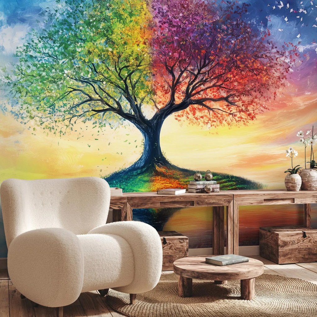Fotótapéta - Évszakos festett fa (147x102 cm)