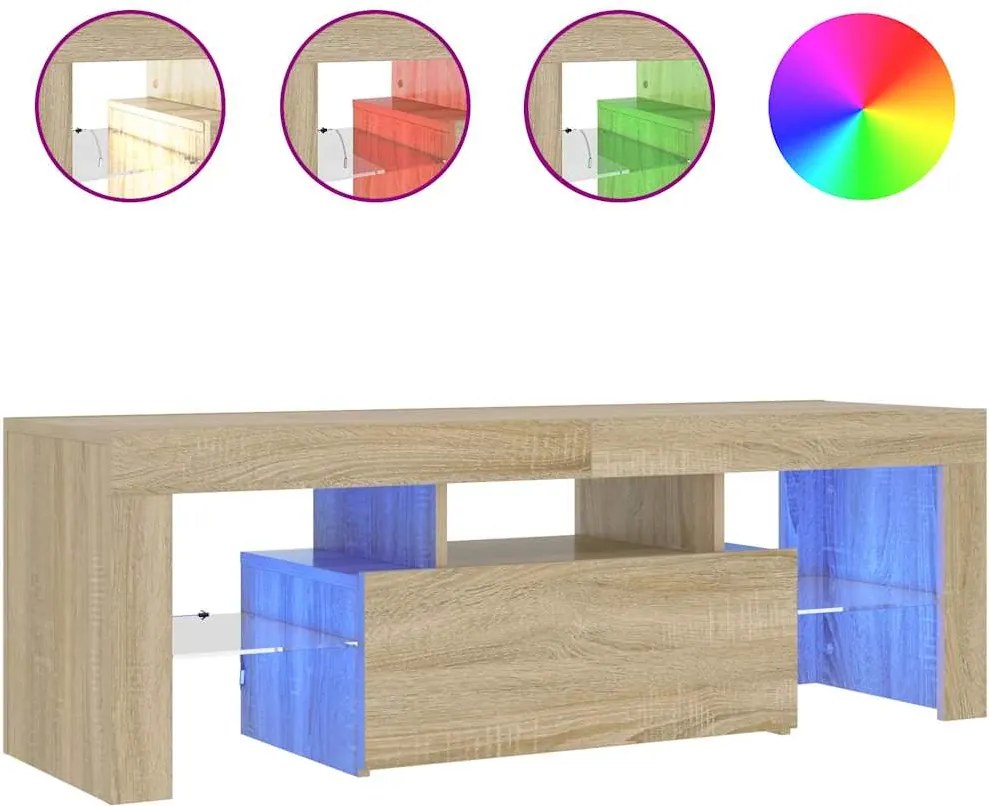 vidaXL sonoma tölgy színű TV-szekrény LED-lámpákkal 120 x 35 x 40 cm
