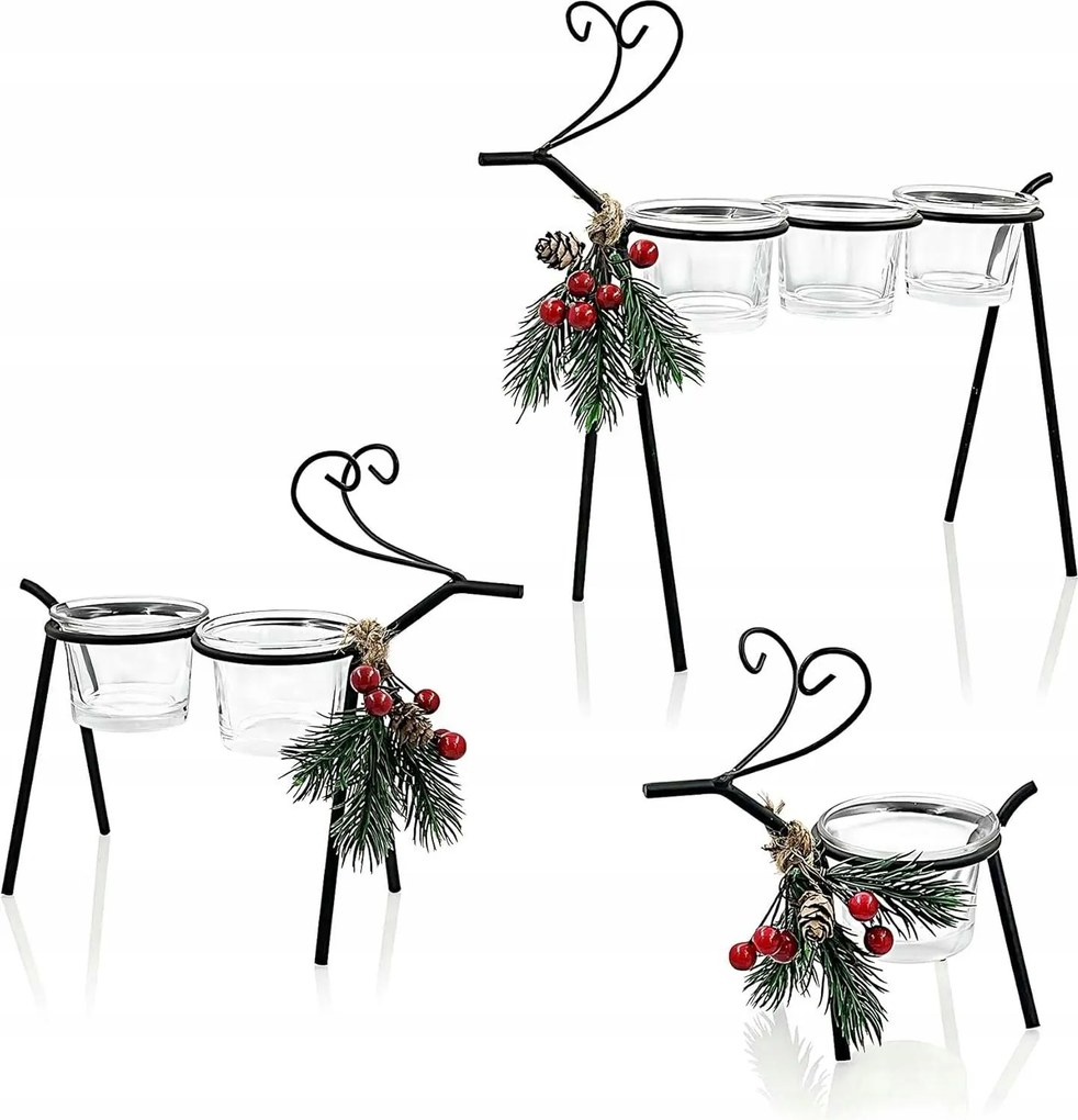 Rénszarvas alakú fém karácsonyi gyertyatartó melegítőkhöz 3 db