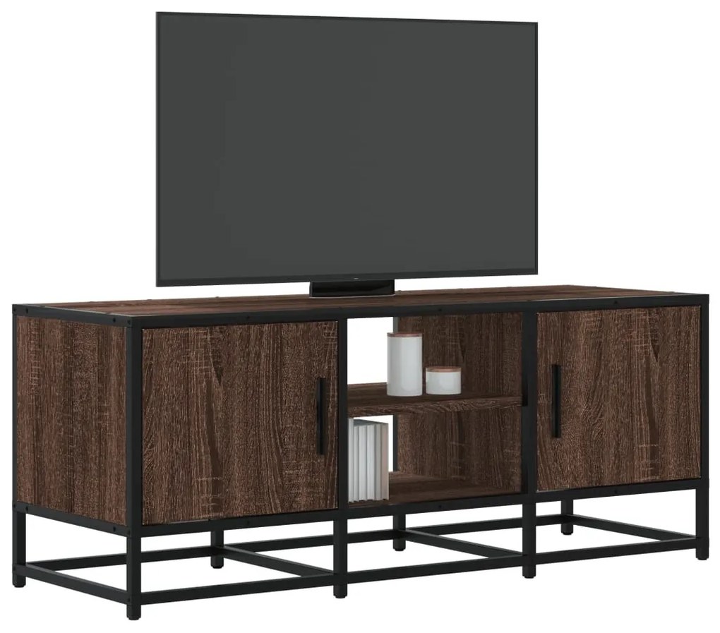 barna tölgy színű szerelt fa és fém TV-szekrény 100x35x41 cm