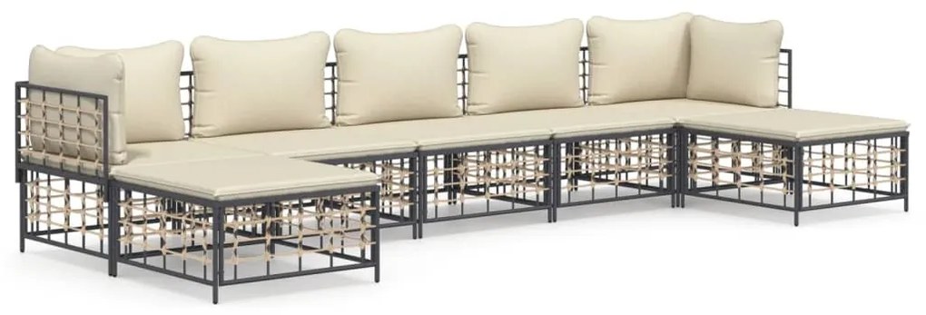 7 részes antracitszürke polyrattan kerti ülőgarnitúra párnákkal