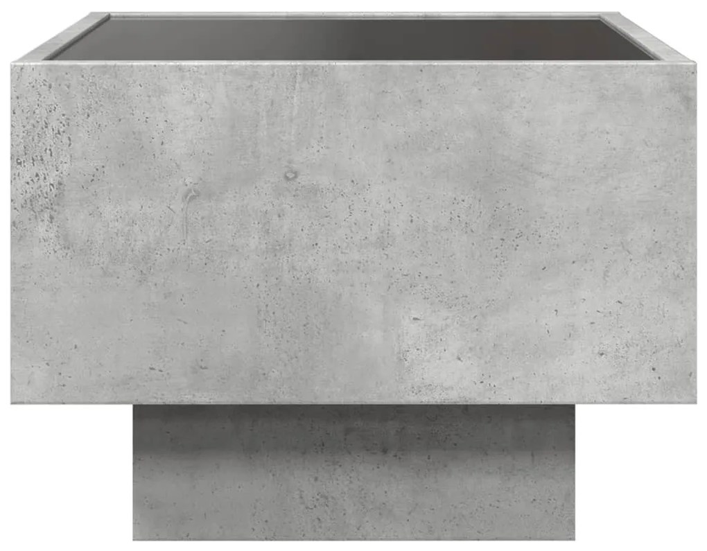 betonszürke szerelt fa kisasztal LED-del 40 x 40 x 30 cm