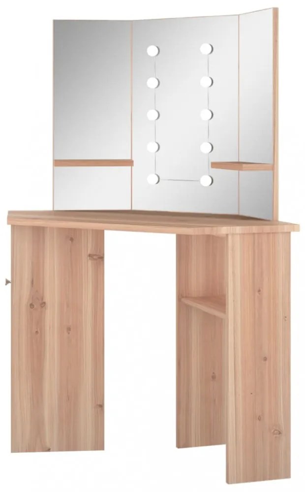 fekete sarok-fésülködőasztal LED-világítással 111x54x141,5 cm