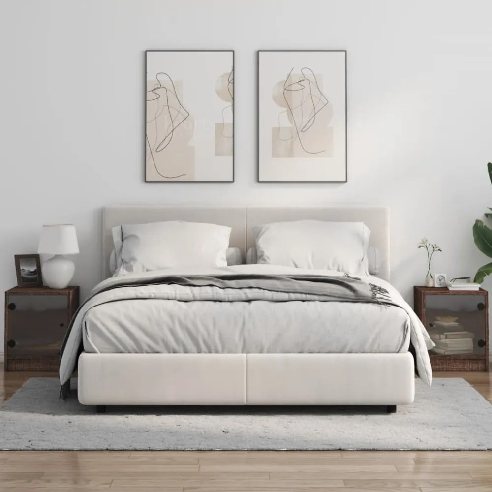 2 db barna tölgy színű éjjeliszekrény üvegajtókkal 35x37x42 cm