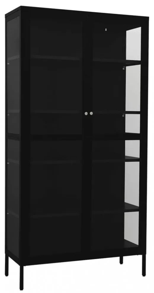 fekete acél és edzett üveg vitrin 90 x 40 x 180 cm