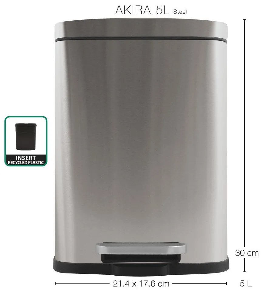 Matt ezüstszínű acél pedálos szemetes 5 l Akira – Spirella