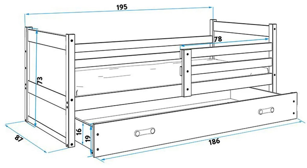 Gyerekágy RICO 190x80 cm Fehér Fehér