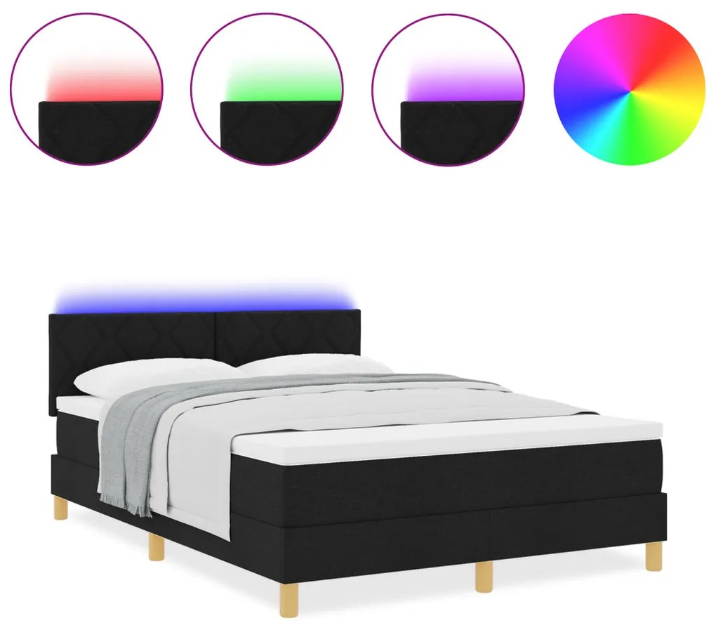 Box spring ágy matraccal & LED Fekete 160x200 cm Szövet