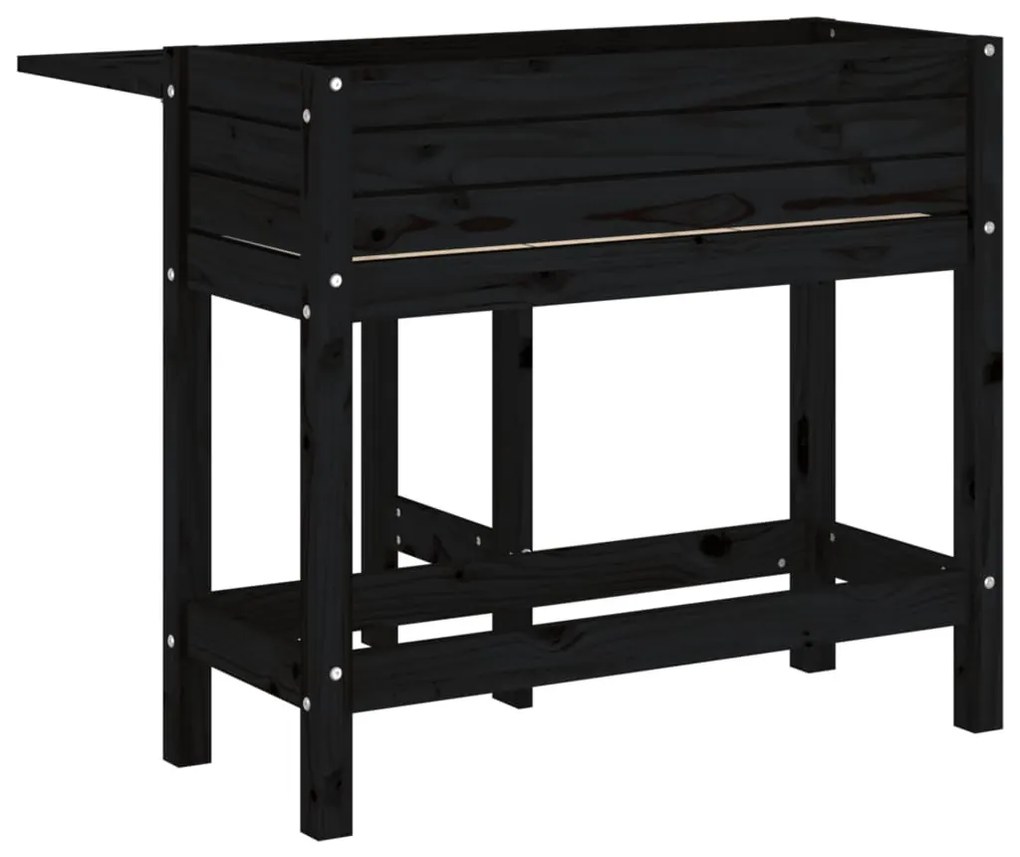 fekete tömör fa kerti ültetőláda összecsukható asztallappal