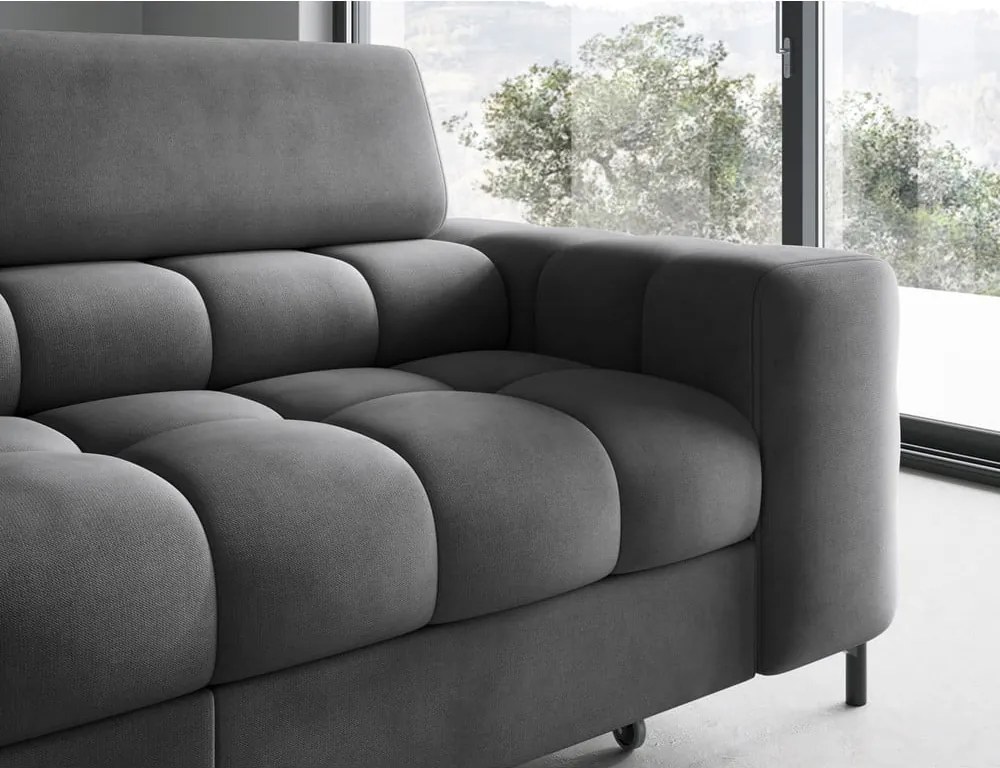 Sötétszürke bársony kinyitható-tárolóhelyes sarokkanapé (bal oldali-L alakú) Ferucce – ELTAP