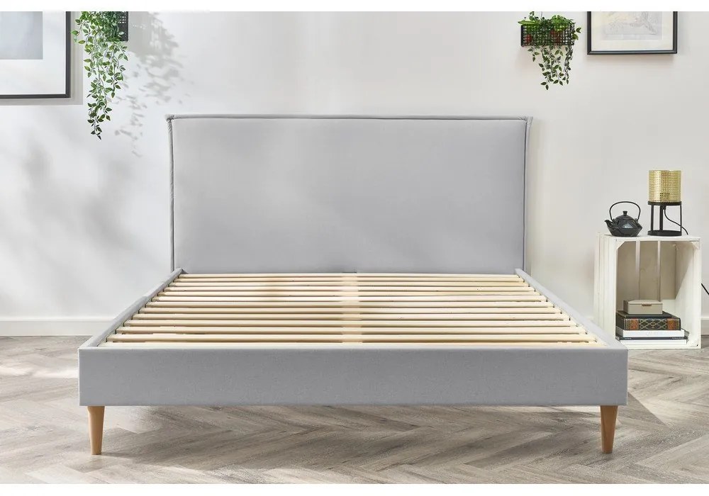 Világosszürke kárpitozott franciaágy ágyráccsal 180x200 cm Sary – Bobochic Paris