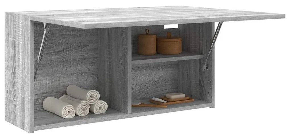 szürke sonoma szerelt fa fali fürdőszobaszekrény 80x25x40 cm