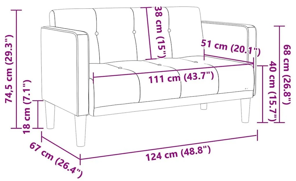 vidaXL felhőszürke szövet loveseat kanapé 111 cm