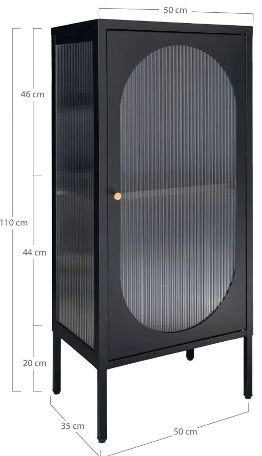 Adelaide vitrin, fekete, 1 hullámos üvegajtó 50x35x110 cm