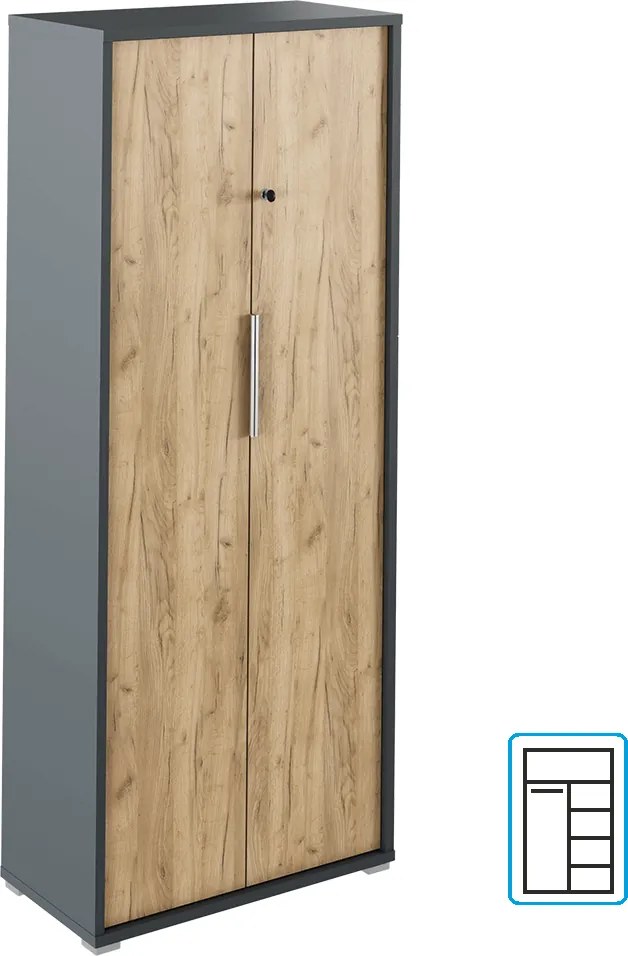 Szekrény zárral, grafit/tölgyfa artisan, RIOMA NEW TYP 31