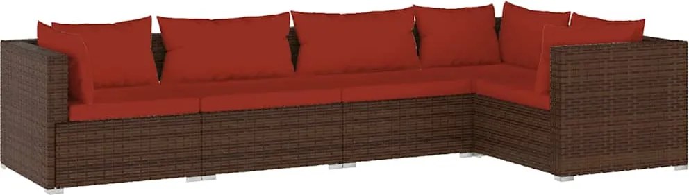 vidaXL 5 részes barna polyrattan kerti ülőgarnitúra párnákkal