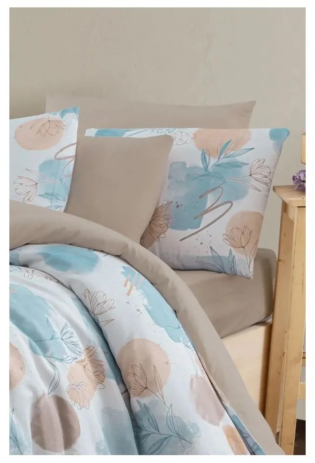 Kék-barna kétszemélyes hosszabbított ágyneműhuzat lepedővel, négyrészes 200x220 cm Magnolia – Mila Home