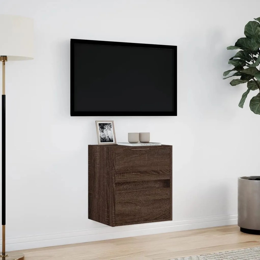 barna tölgyszínű fali TV-szekrény LED-del 41 x 31 x 45 cm