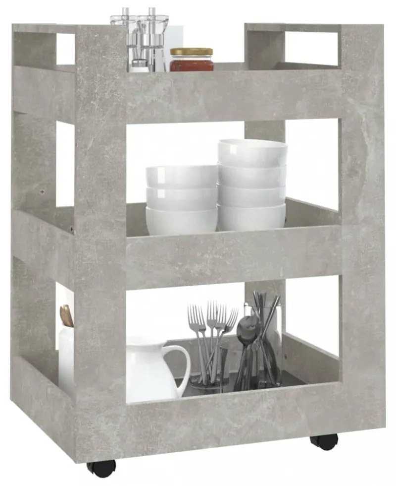 betonszürke szerelt fa zsúrkocsi 60 x 45 x 80 cm