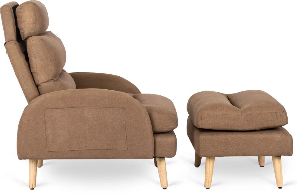 Kényelmes Fotel Barna Színben Lábtartóval. HENRY