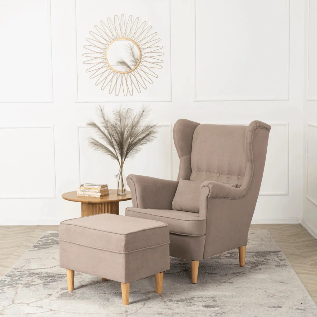 Fotel Wypoczynkowy EVAN 2 z Podnóżkiem Beżowy