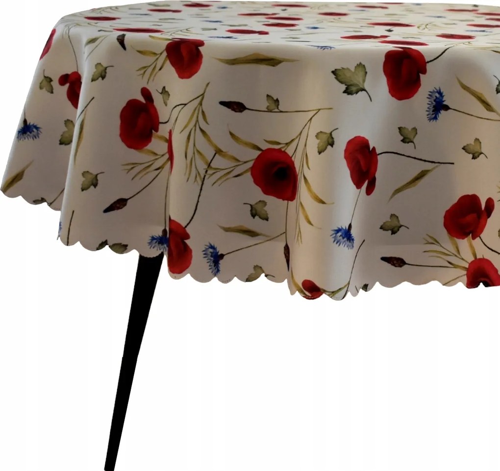 Abrosz Foltálló Ovális 100X190 CM Fehér Piros Pipacs És Búzavirág Ovális Pipacs