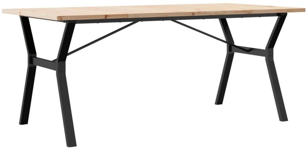 Tömör fenyőfa és acél étkezőasztal Y-vázzal 180x90x75,5 cm