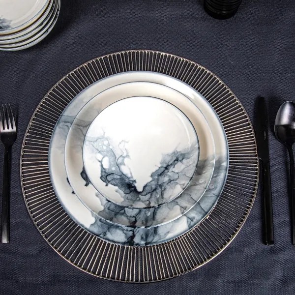 24 részes étkészlet fehér/fekete/porcelán