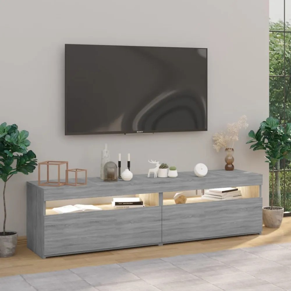 2 db füstös tölgy színű TV-szekrény LED-ekkel 75 x 35 x 40 cm