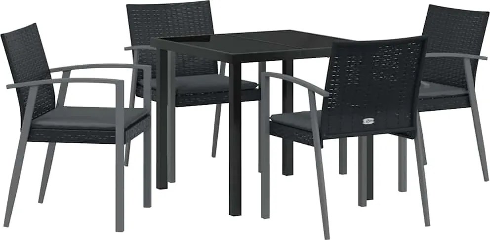 vidaXL Kert étkező szett 5 pcs Fekete és Szürke PE Rattan