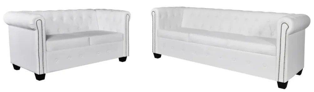 2 személyes és 3 személyes fehér műbőr Chesterfield kanapé