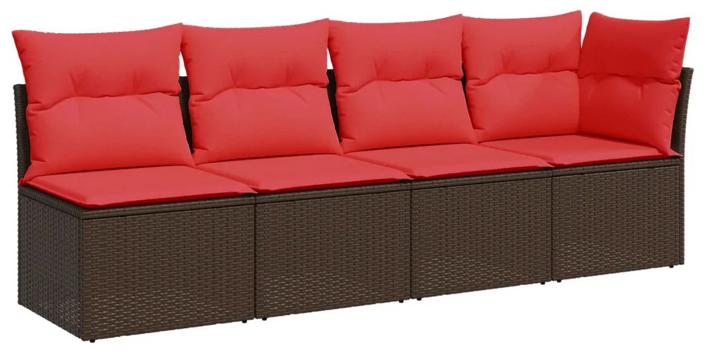 4 személyes barna polyrattan kerti kanapé párnákkal