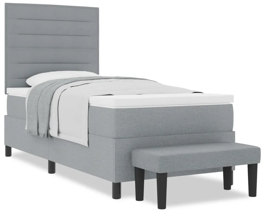 Boxspring ágy matraccal és pad light szürke 90 x 190 cm szövet