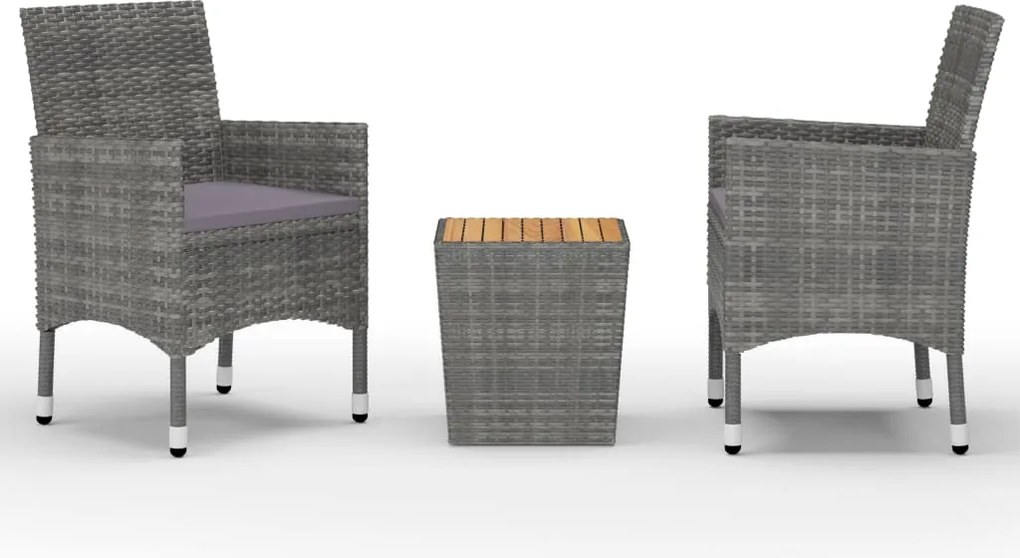 vidaXL 3 részes szürke polyrattan és akácfa bisztrószett