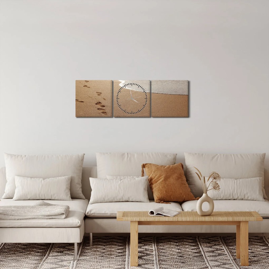 Kép - nyomok a homokban és a tenger (órával) (90x30 cm)