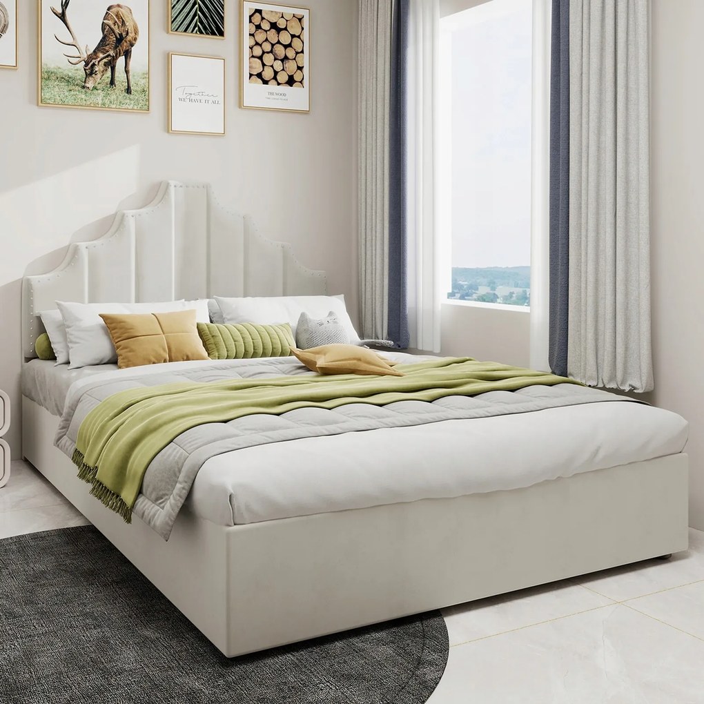 Kárpitozott ágy Franciaágy 140*200 cm Hidraulikus bézs