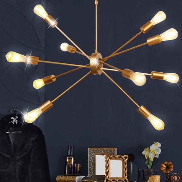 Searchlight 29010-10GO - Csillár rúdon ALPHA 10xE27/60W/230v arany