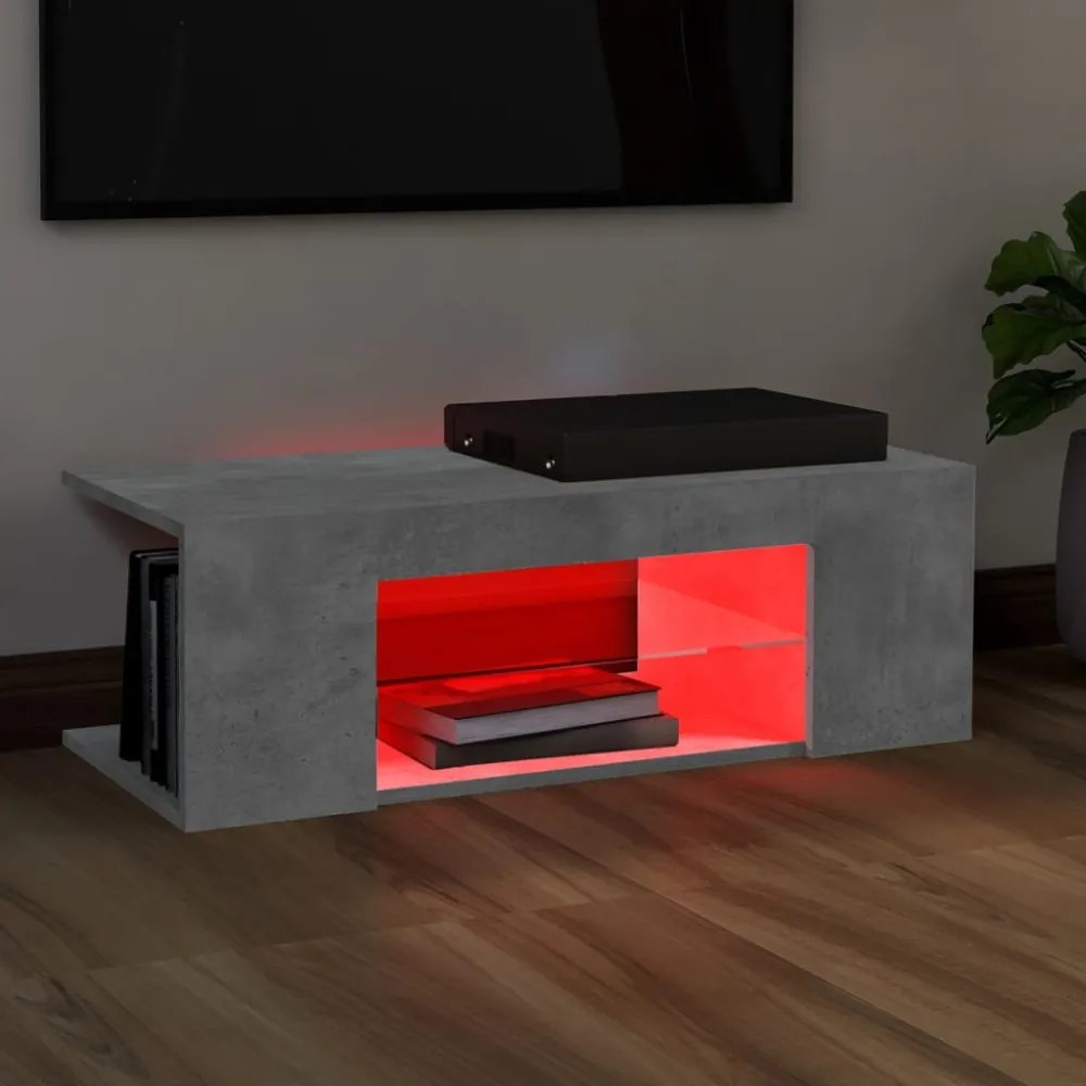 betonszürke TV-szekrény LED lámpákkal 90 x 39 x 30 cm