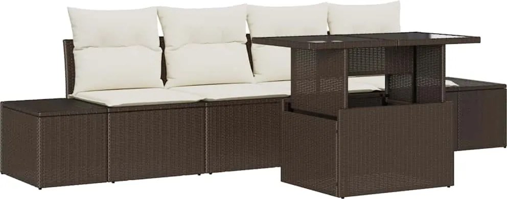 vidaXL Kanapé Szett párnával 5 pcs Barna és Krém polirattan