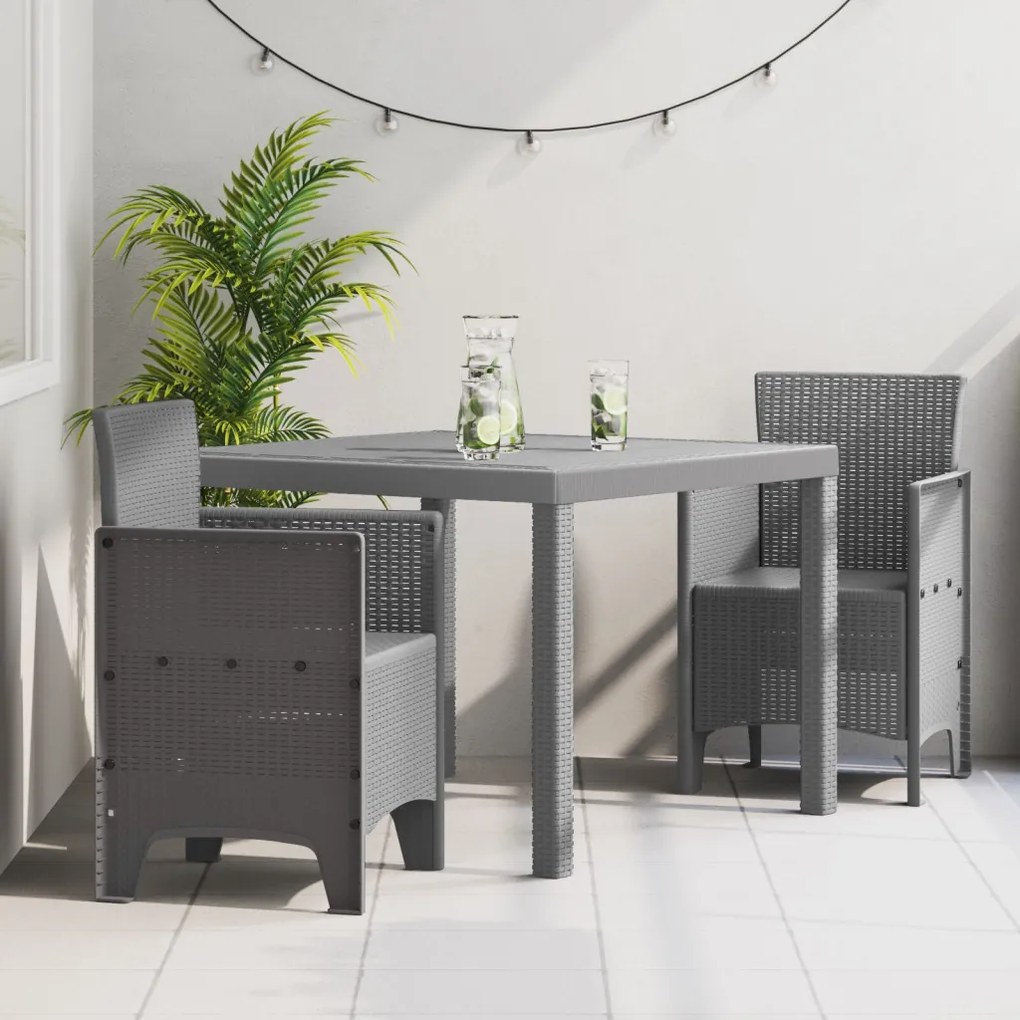 3 Részes Kerti Étkező Szett Világosszürke Poli Rattan