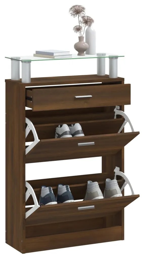 vidaXL barna tölgyszínű szerelt fa cipősszekrény 63x24x104 cm